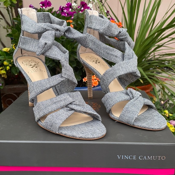New Vince Camuto Gray Faux Wrap Strappy High Heel Sandals - Picture 4 of 16